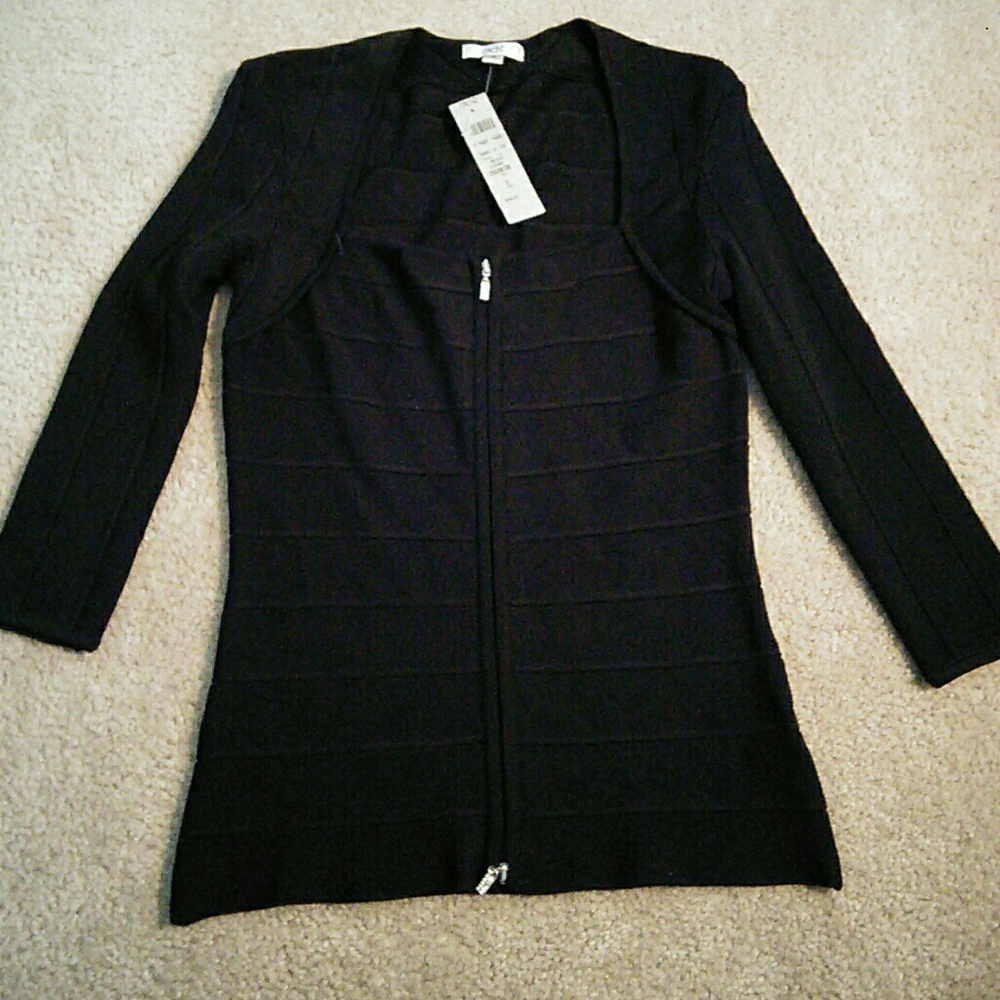 Cache sweater cardigan black silver zipper